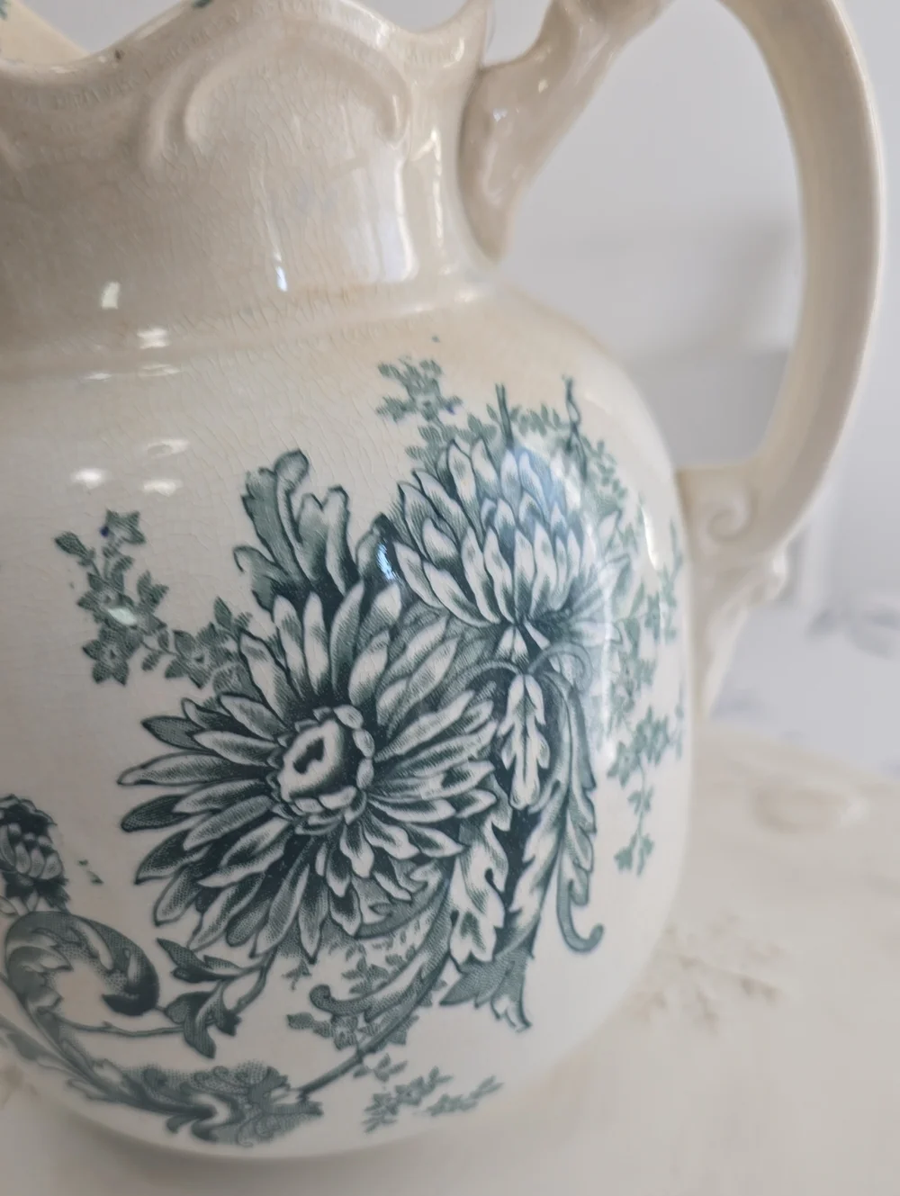 Vintage Buffalo Pottery Chrysathemum Pitcher Vase Semi Vitreous